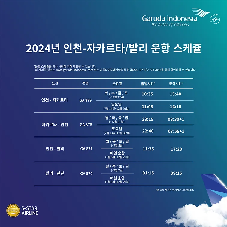 2024년 인천-자카르타/발리 운항 스케쥴